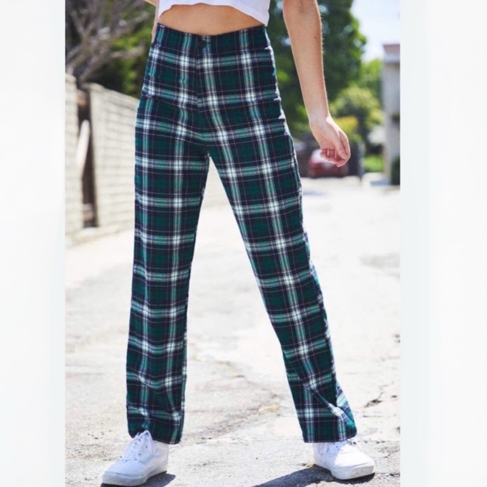 {Brandy Melville x Galt} Tilden Green Blue Plaid Straight Leg Pants